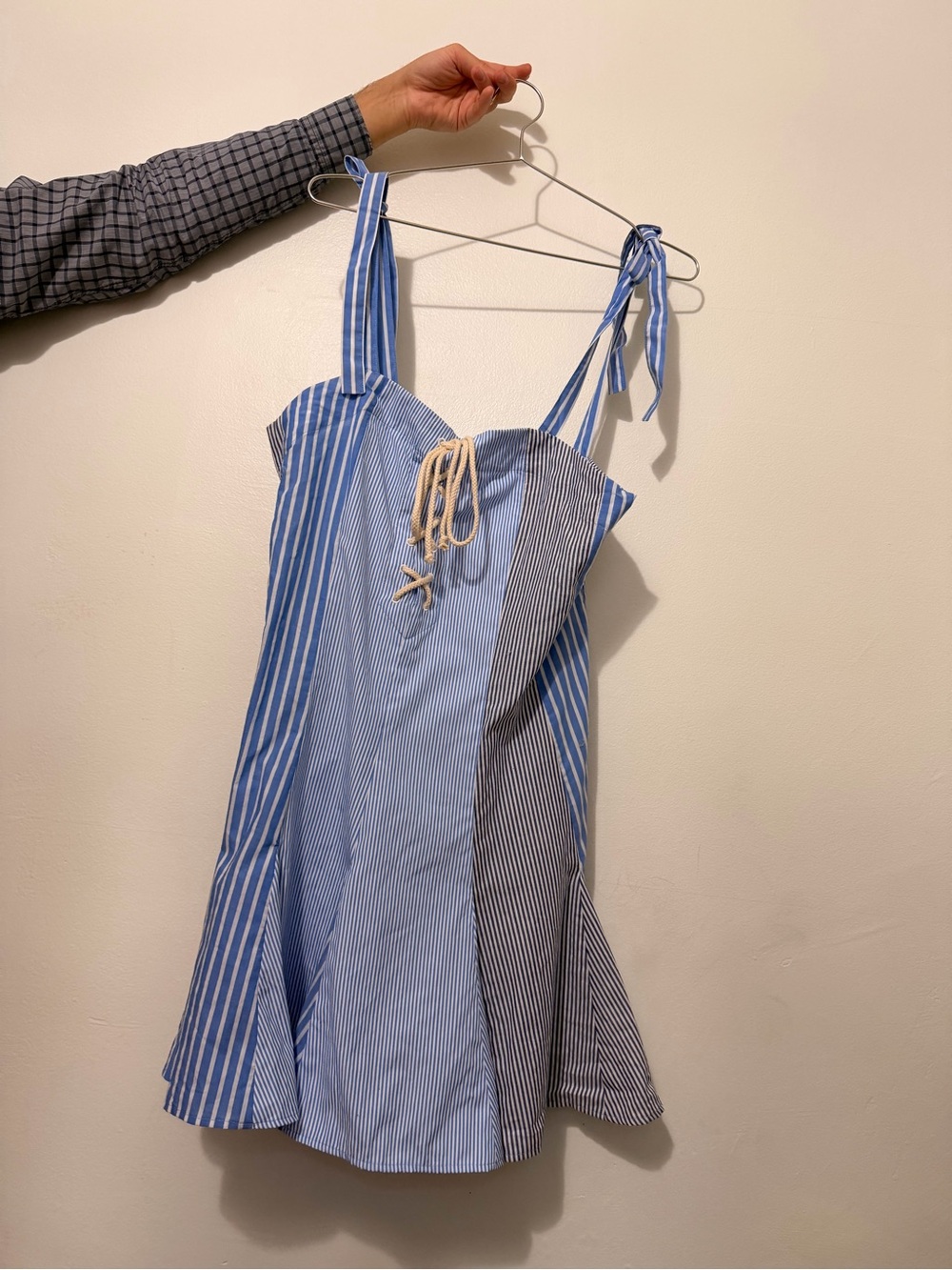 Re/Done Blue and White Striped Tie-Shoulder Sundress